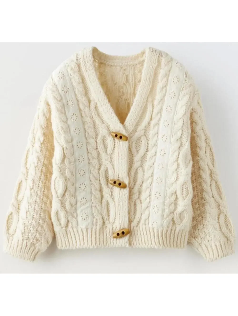 Zara Cable Knit Lace Trim Girls Cardigan Sweater Size 2/3 Cream